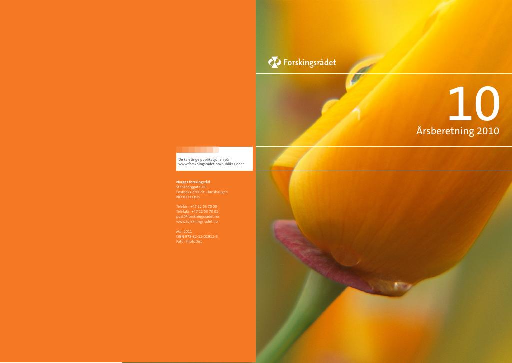 Forsiden av dokumentet Årsmelding Forskningsrådet 2010