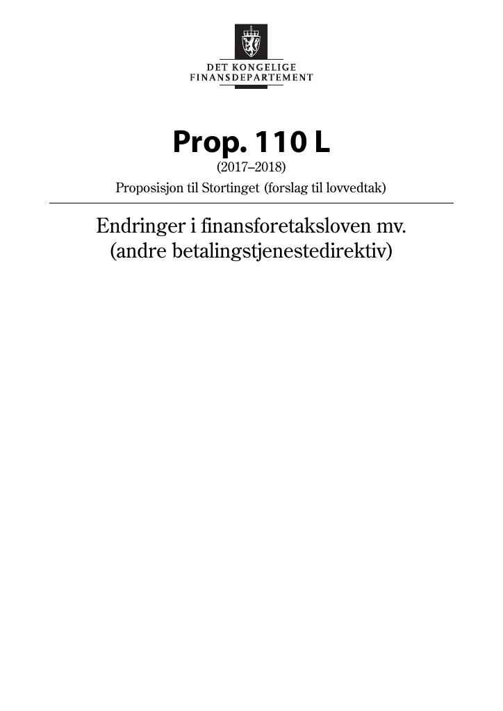 Forsiden av dokumentet Prop. 110 L (2017–2018)