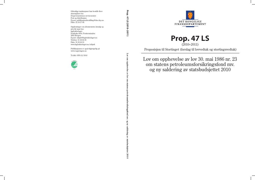 Forsiden av dokumentet Prop. 47 LS (2010–2011)