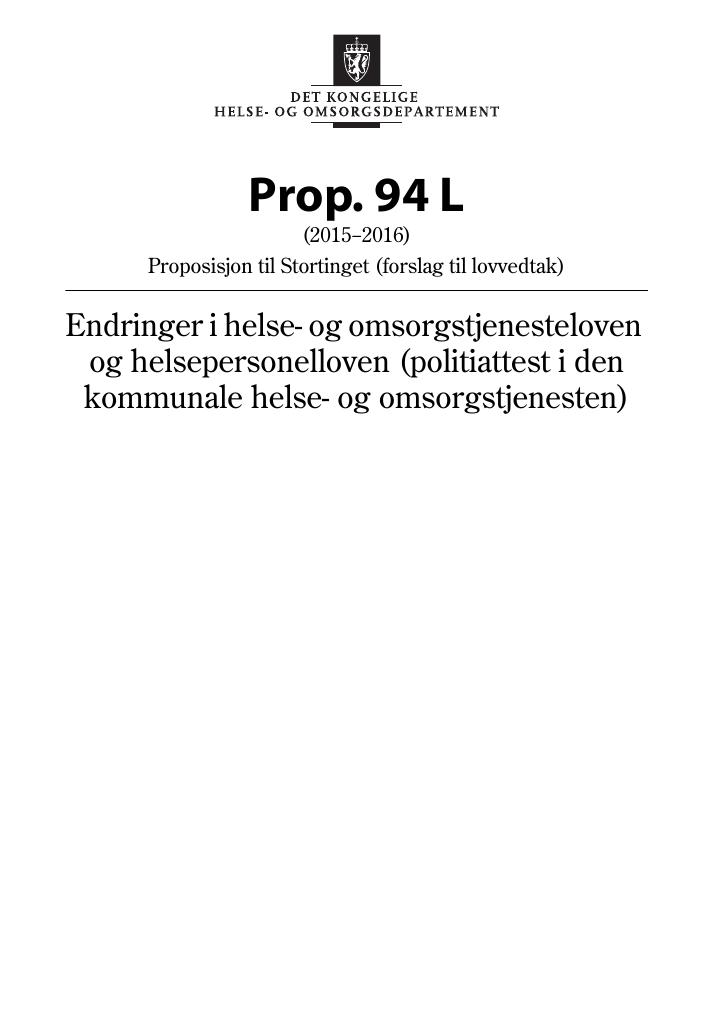 Forsiden av dokumentet Prop. 94 L (2015–2016)