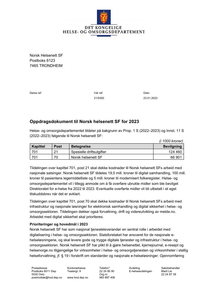 Oppdragsdokument Norsk Helsenett SF 2023 - Kudos