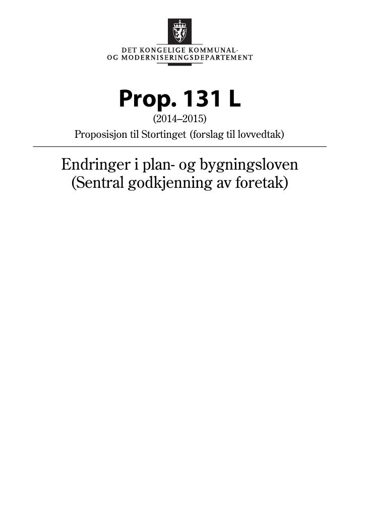 Forsiden av dokumentet Prop. 131 L (2014–2015)