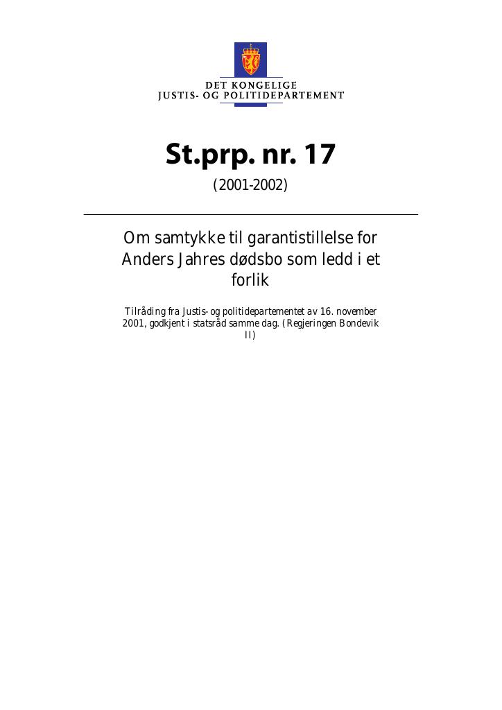 Forsiden av dokumentet St.prp. nr. 17 (2001-2002)