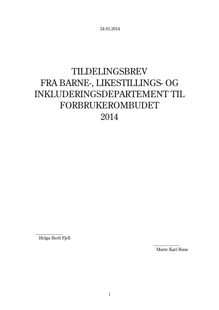 Forsiden av dokumentet Tildelingsbrev 2014