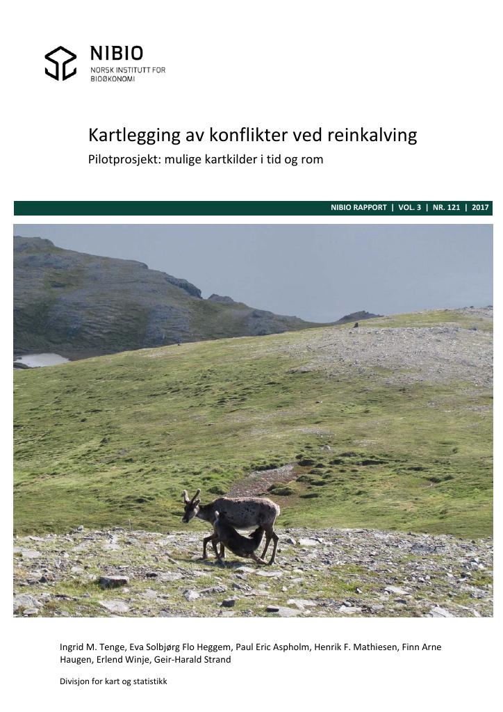 Forsiden av dokumentet Kartlegging av konflikter ved reinkalving. Pilotprosjekt: mulige kartkilder i tid og rom