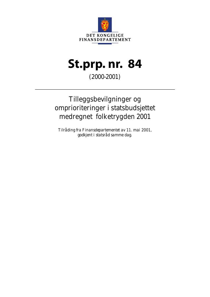 Forsiden av dokumentet St.prp. nr. 84 (2000-2001)