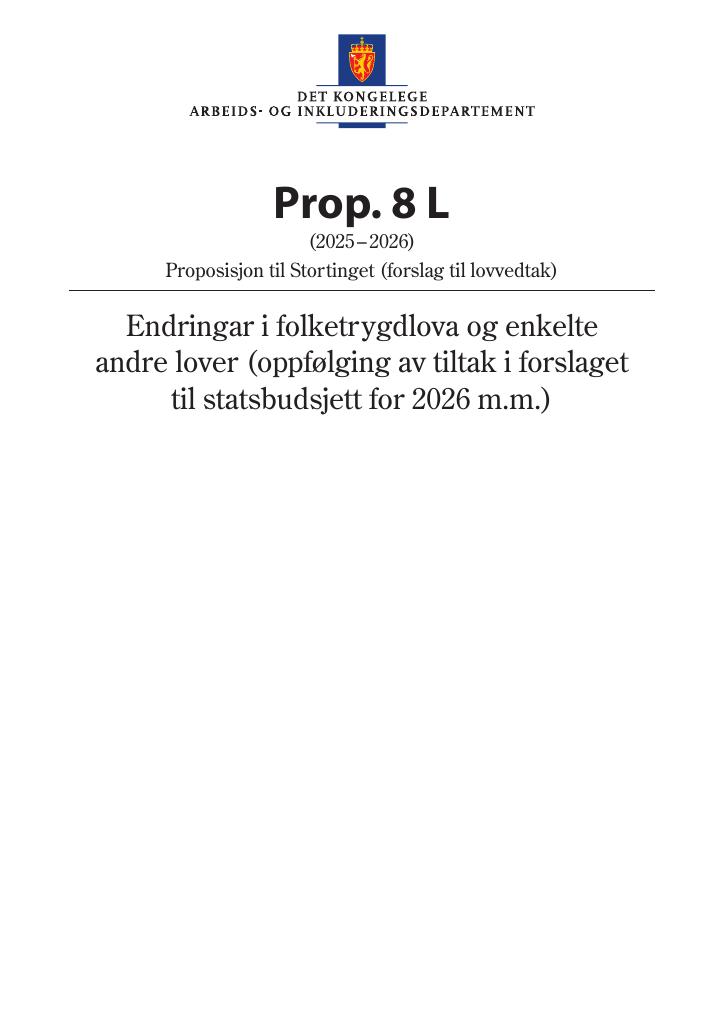 Forsiden av dokumentet Prop. 8 L (2025–2026)