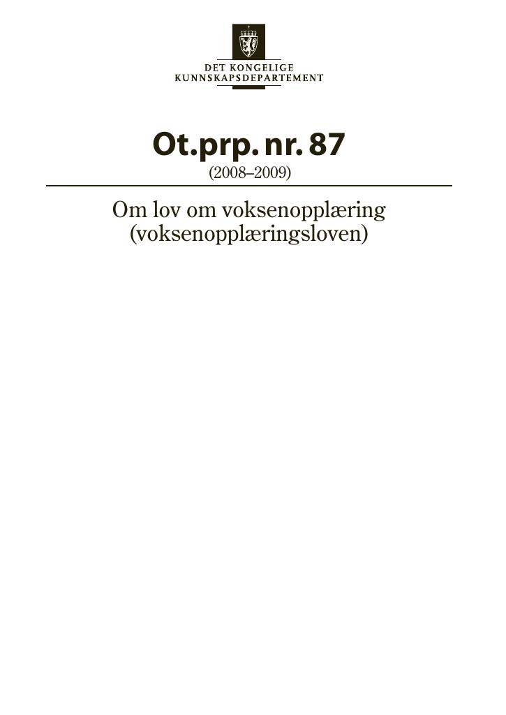 Forsiden av dokumentet Ot.prp. nr. 87 (2008-2009)