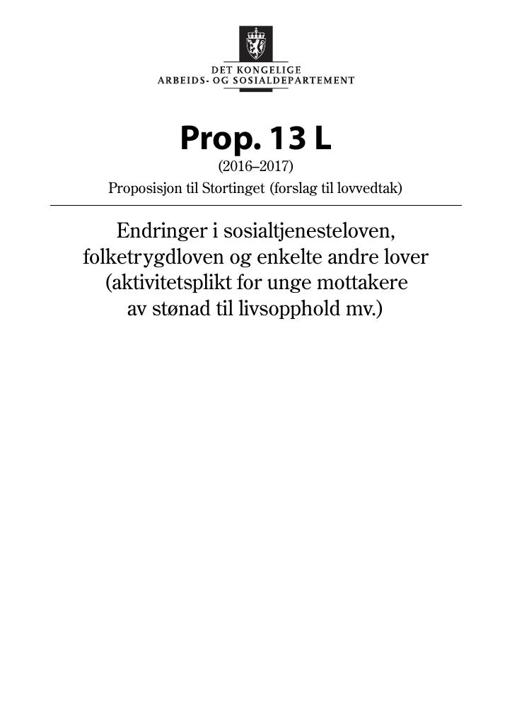 Forsiden av dokumentet Prop. 13 L (2016–2017)