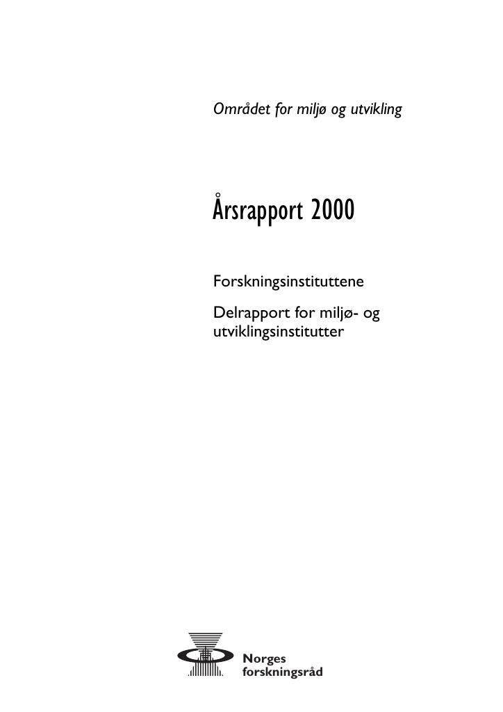Forsiden av dokumentet Årsrapport Forskningsinstituttene 2000