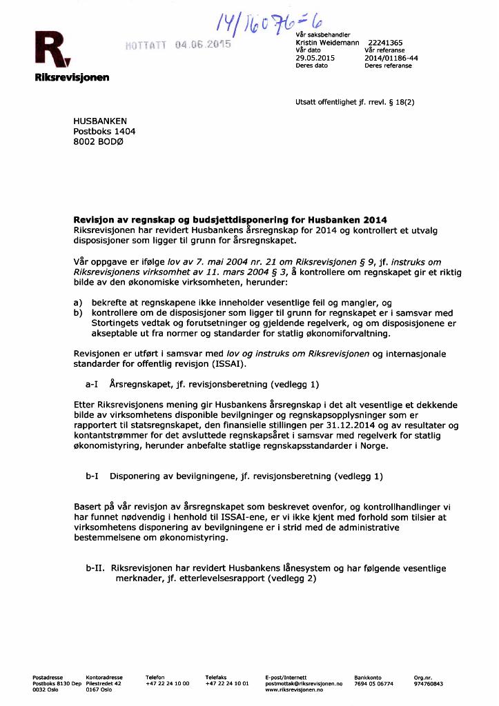 Forsiden av dokumentet Revisjonsberetning (PDF)