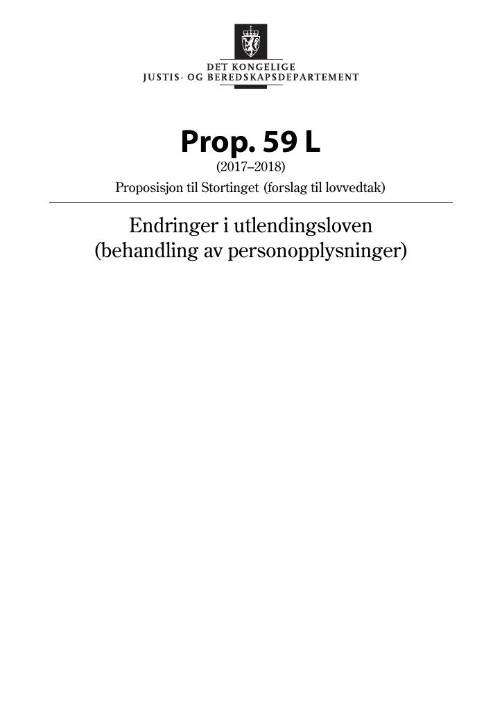 Forsiden av dokumentet Prop. 59 L (2017–2018)