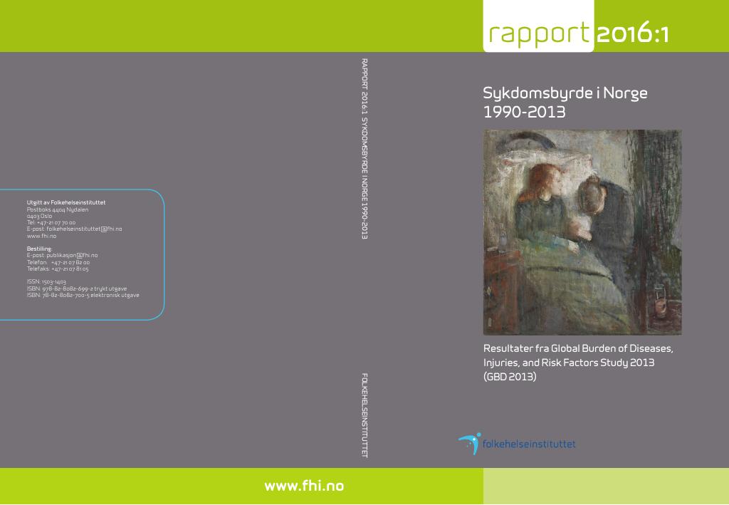 Forsiden av dokumentet Sykdomsbyrde i Norge 1990–2013 : Resultater fra Global Burden of Diseases, Injuries, and Risk Factors Study 2013 (GBD 2013)