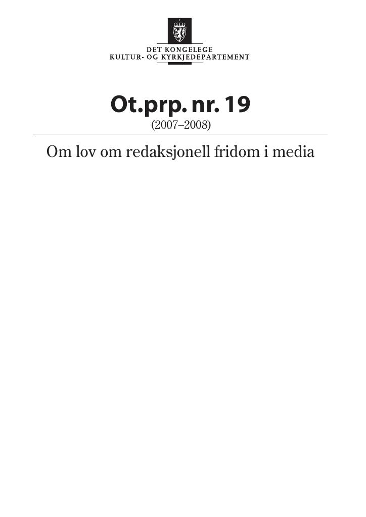 Forsiden av dokumentet Ot.prp. nr. 19 (2007-2008)