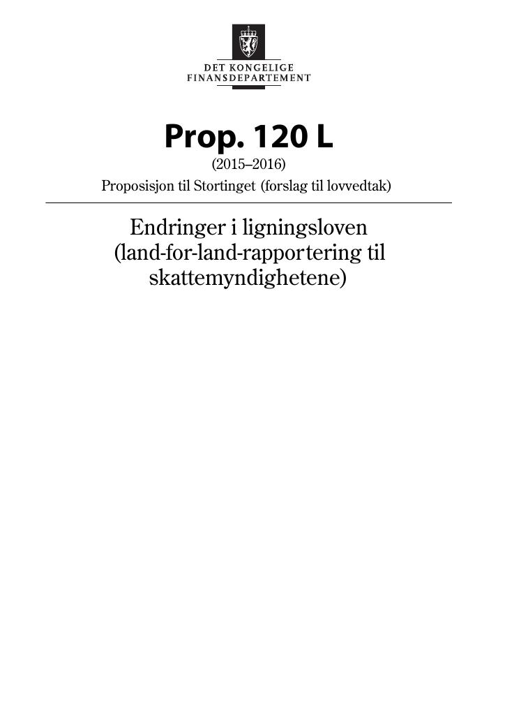 Forsiden av dokumentet Prop. 120 L (2015–2016)