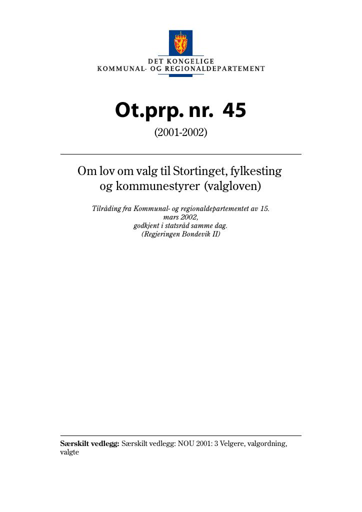 Forsiden av dokumentet Ot.prp. nr. 45 (2001-2002)