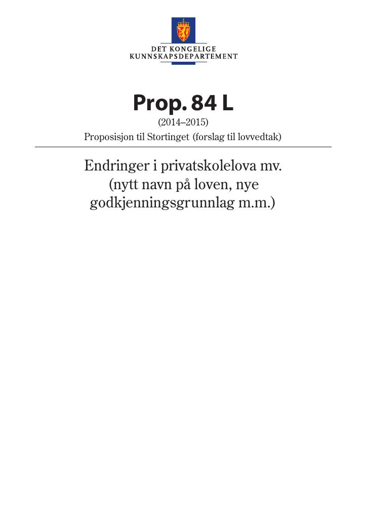 Forsiden av dokumentet Prop. 84 L (2014-2015)