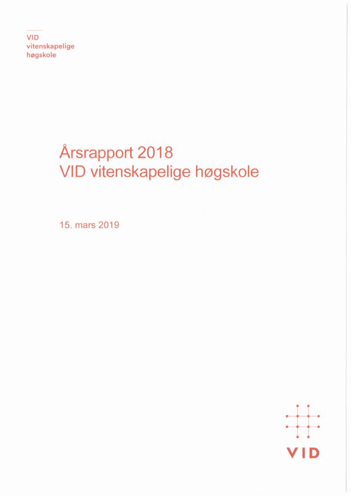 Forsiden av dokumentet Årsrapport VID vitenskapelige høgskole 2018