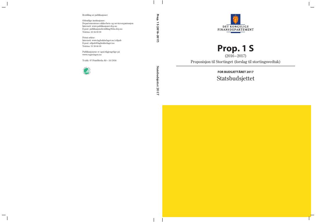 Forsiden av dokumentet Prop. 1 S (2016–2017)