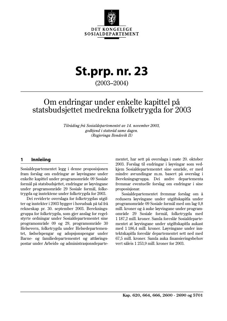 Forsiden av dokumentet St.prp. nr. 23 (2003-2004)