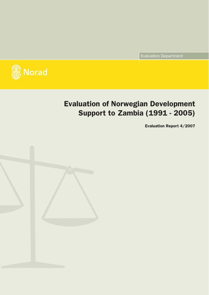 Forsiden av dokumentet Evaluation of Norwegian Development Support to Zambia (1991 – 2005)