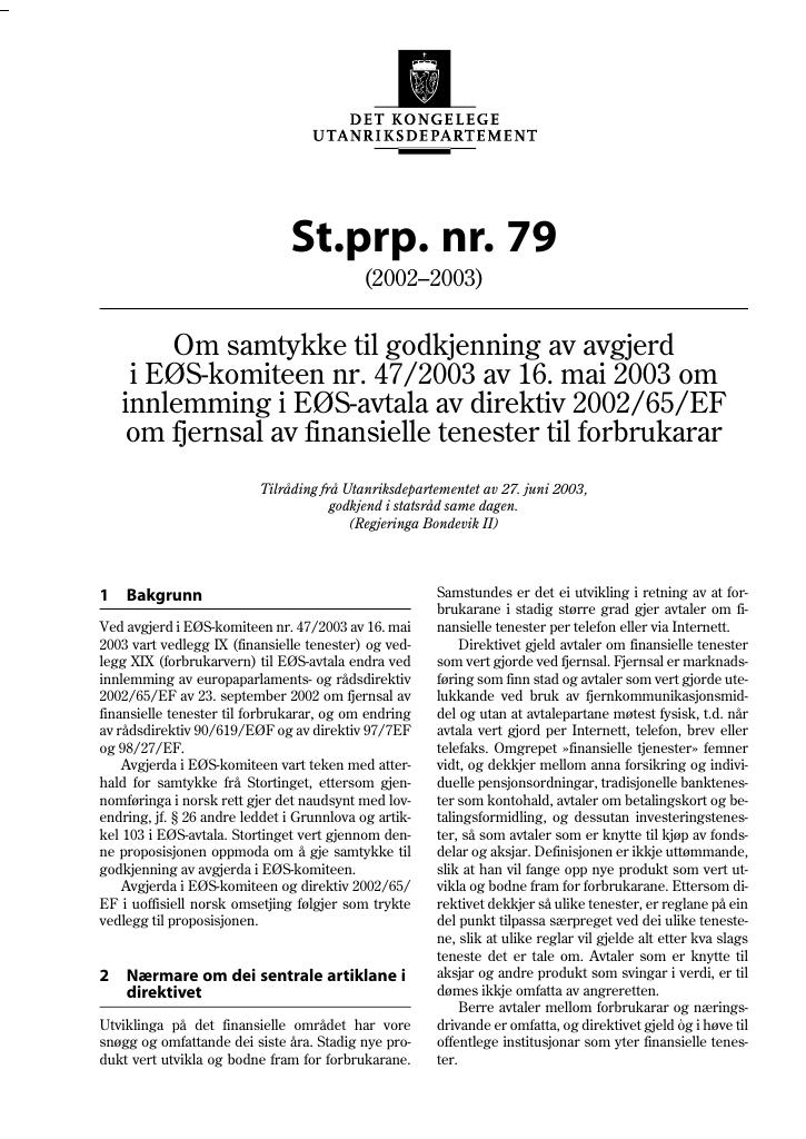 Forsiden av dokumentet St.prp. nr. 79 (2002-2003)