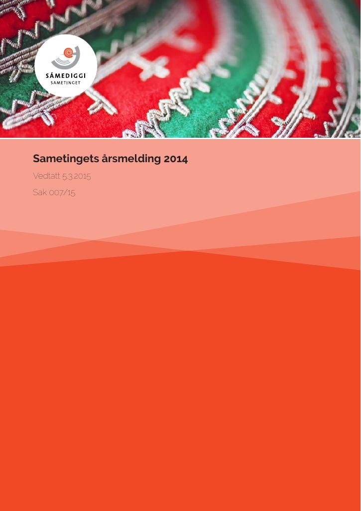 Forsiden av dokumentet Årsrapport Sametinget 2014