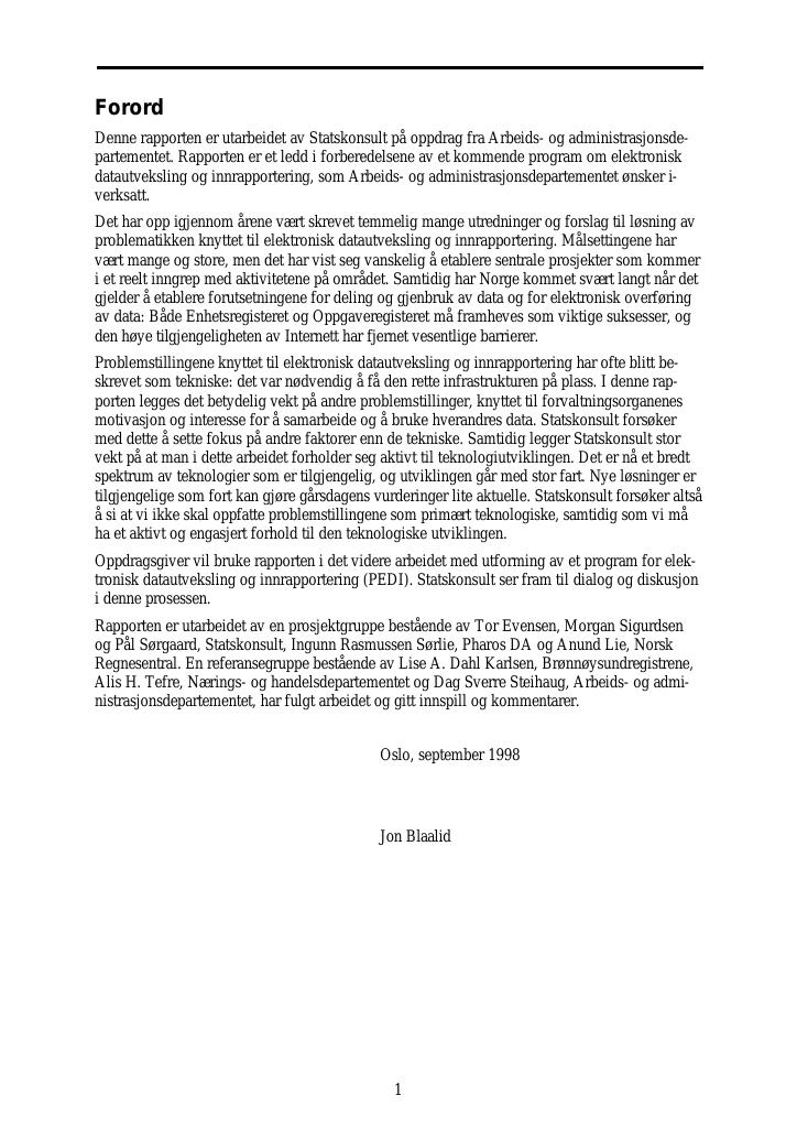 Forsiden av dokumentet Elektronisk datautveksling og innrapportering