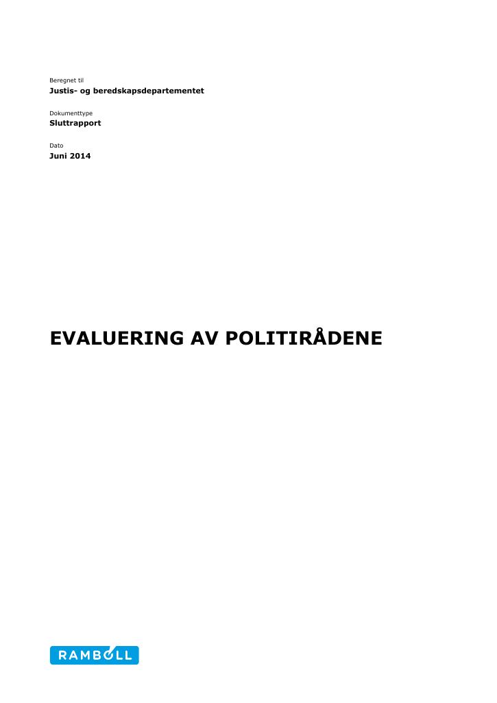 Forsiden av dokumentet Evaluering av politirådene