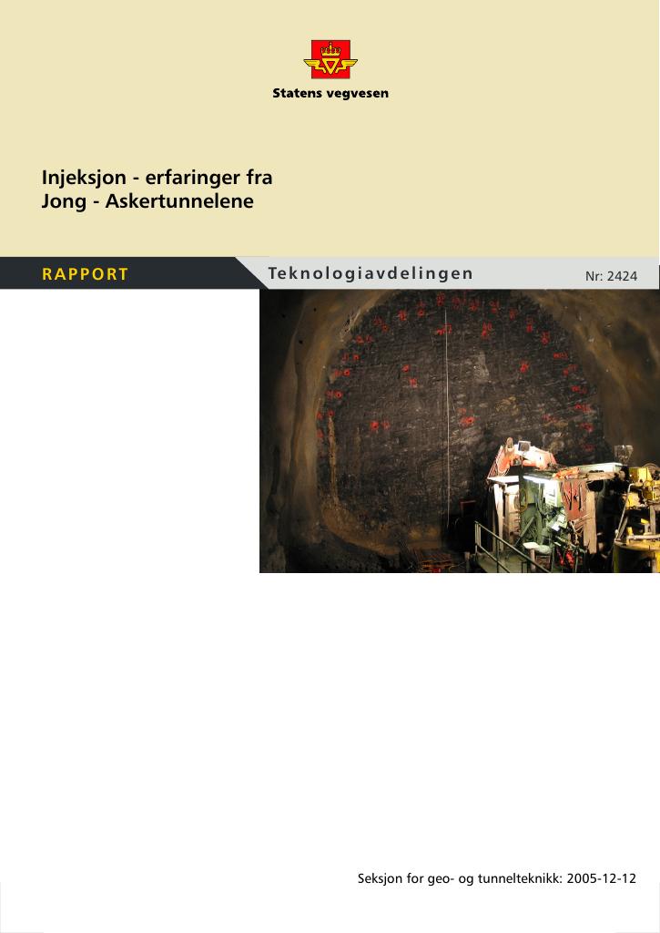 Forsiden av dokumentet Injeksjon - erfaringer fra Jong - Askertunnelene