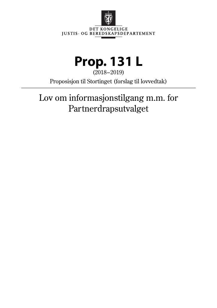 Forsiden av dokumentet Prop. 131 L (2018–2019)