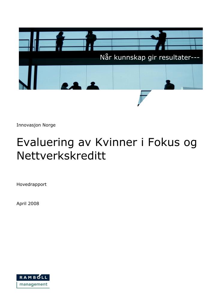 Forsiden av dokumentet Evaluering av Kvinner i fokus og Nettverkskreditt