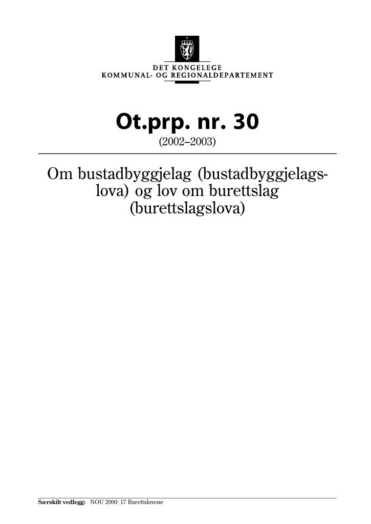 Forsiden av dokumentet Ot.prp. nr. 30 (2002-2003)