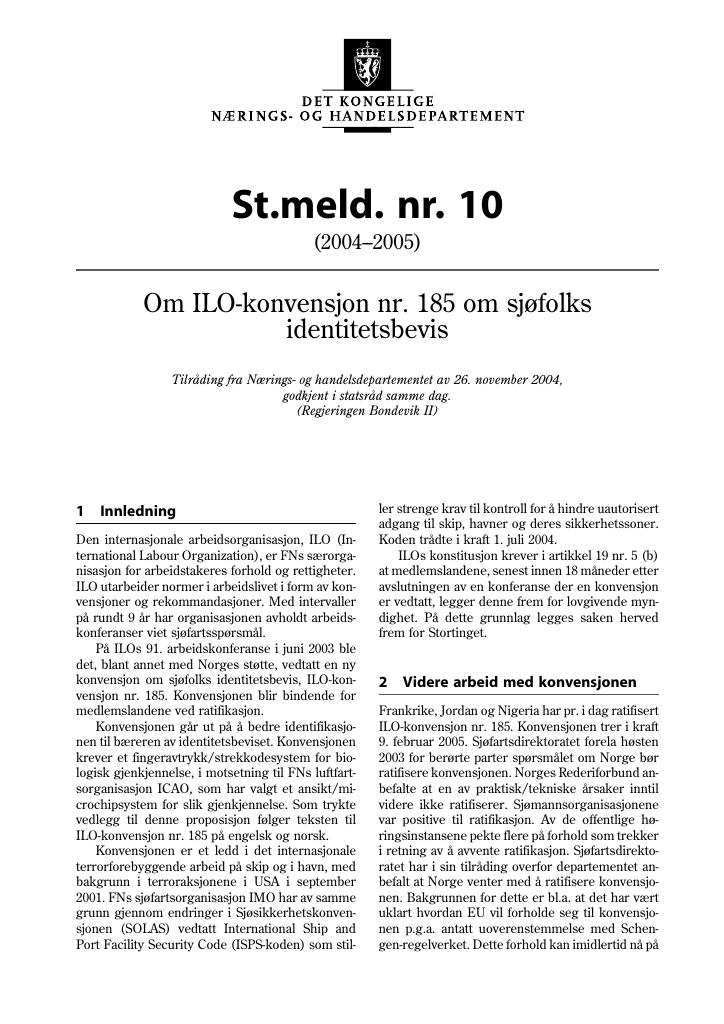 Forsiden av dokumentet St.meld. nr. 10 (2004-2005)