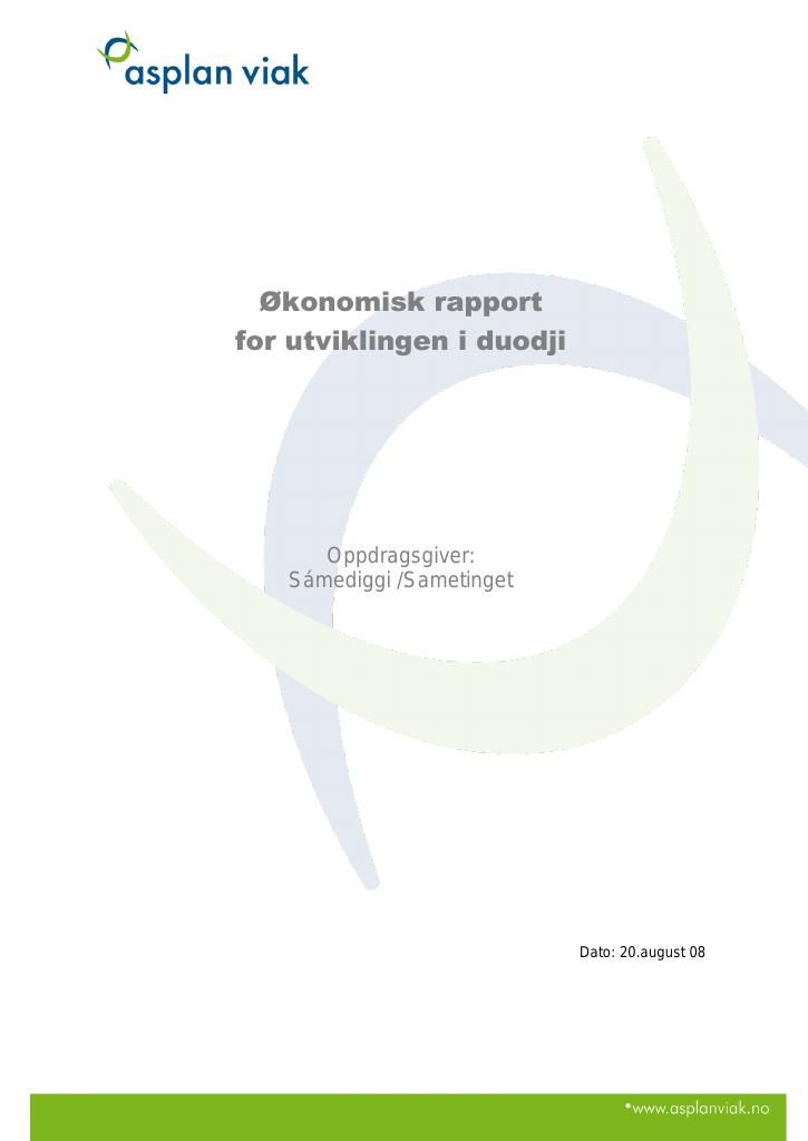 Forsiden av dokumentet Økonomisk rapport for utviklingen i duodji
