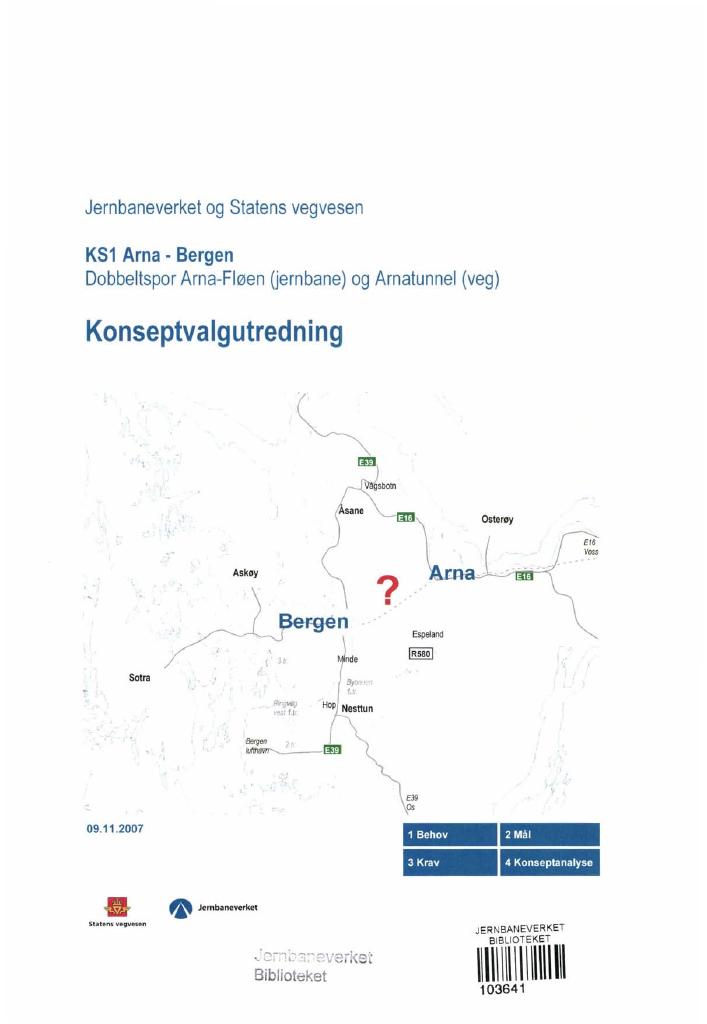 Forsiden av dokumentet Konseptvalgutredning Arna-Bergen