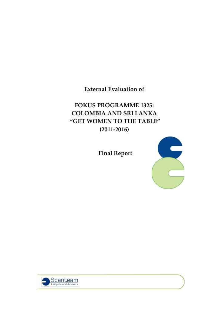 Forsiden av dokumentet External Evaluation of FOKUS Programme 1325: Colombia and Sri Lanka “Get women to the table” (2011-2016)