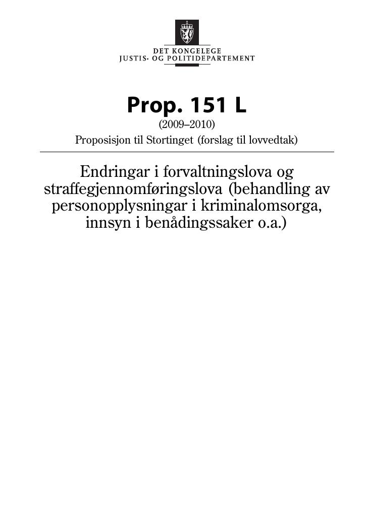 Forsiden av dokumentet Prop. 151 L (2009-2010)