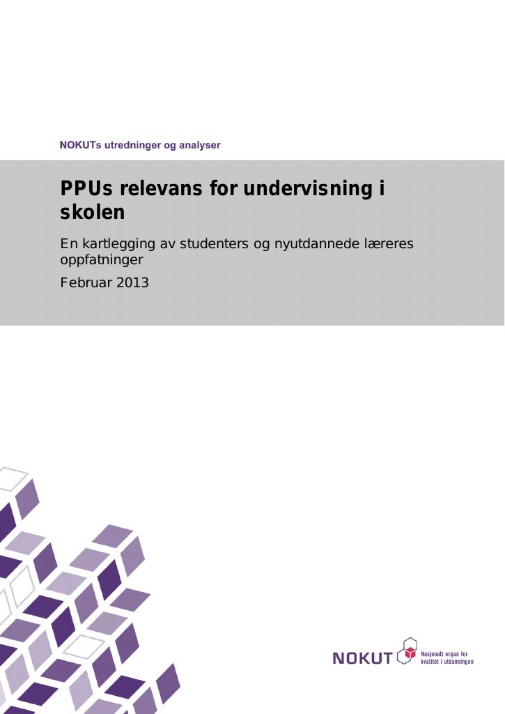 Forsiden av dokumentet PPUs relevans for undervisning i skolen