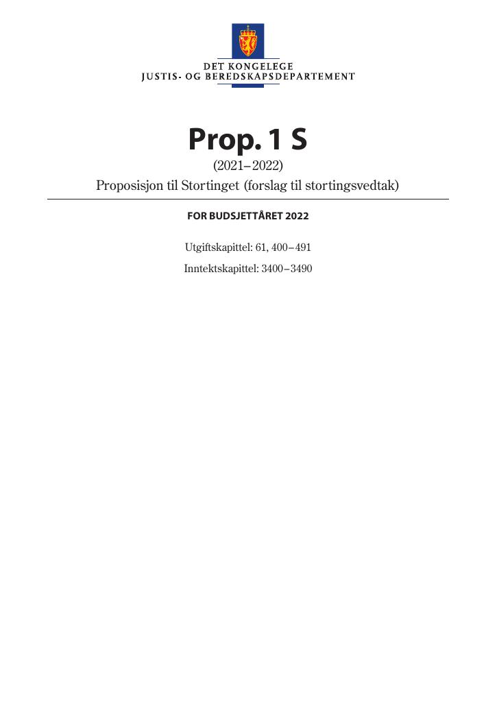 Forsiden av dokumentet Prop. 1 S (2021–2022)