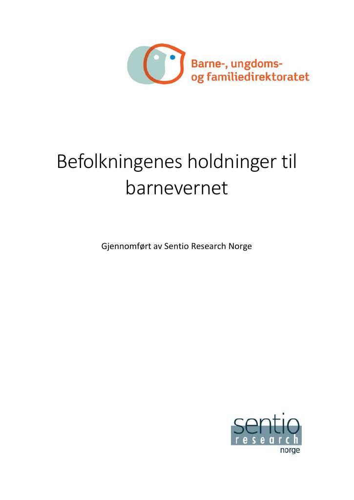 Forsiden av dokumentet Befolkningens holdninger til barnevernet.