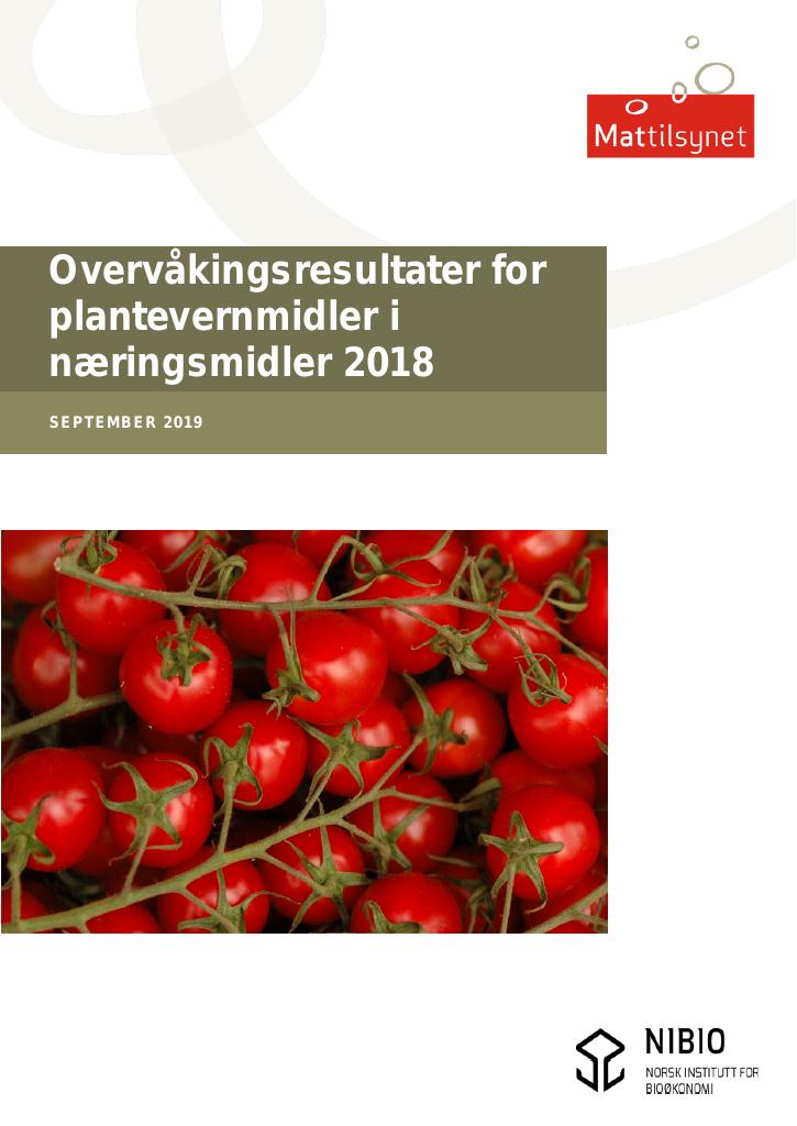 Forsiden av dokumentet Overvåkingsresultater for plantevernmidler i næringsmidler 2018