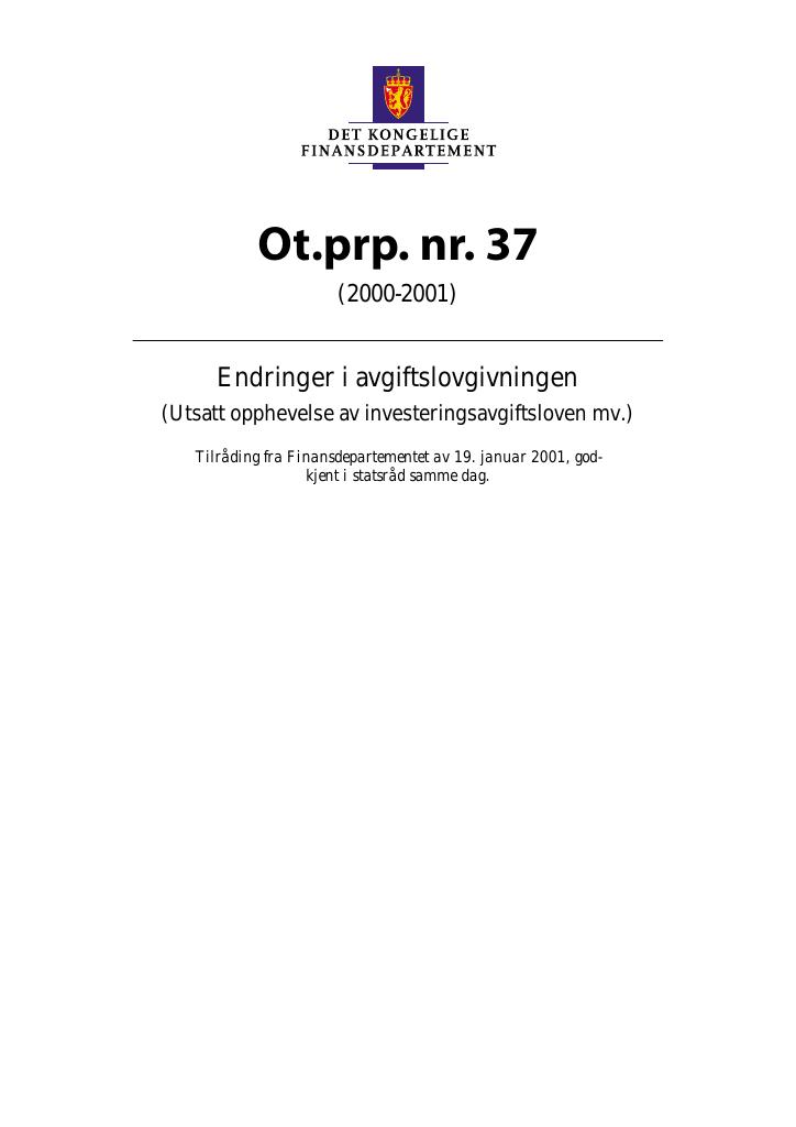 Forsiden av dokumentet Ot.prp. nr. 37 (2000-2001)