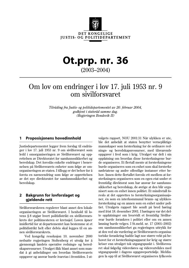 Forsiden av dokumentet Ot.prp. nr. 36 (2003-2004)