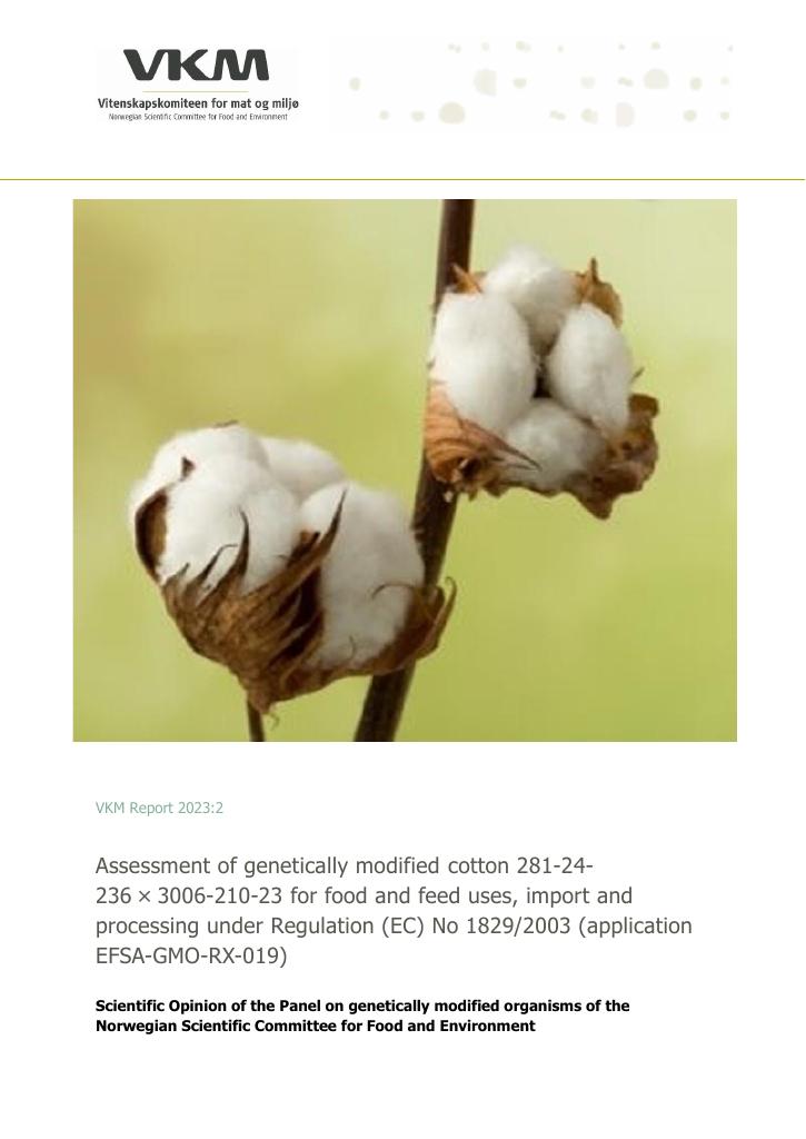 Forsiden av dokumentet Assessment of genetically modified cotton 281‐24‐236 × 3006‐210‐23 for food and feed uses, import and processing under Regulation (EC) No 1829/2003 (application EFSA-GMORX-019)