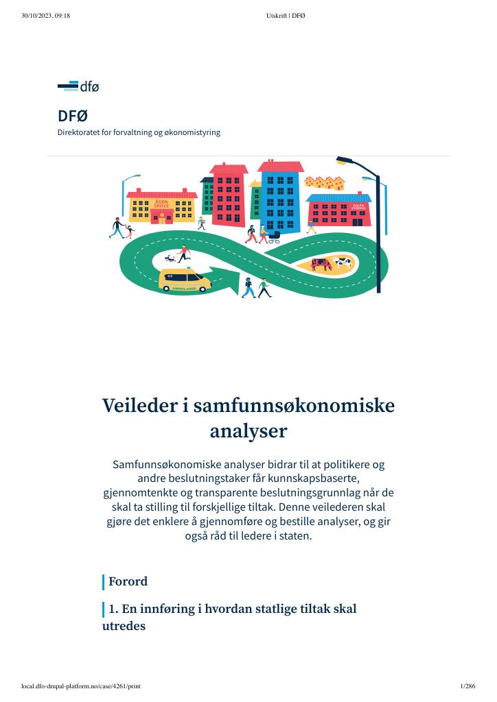 Forsiden av dokumentet Veileder i samfunnsøkonomiske analyser