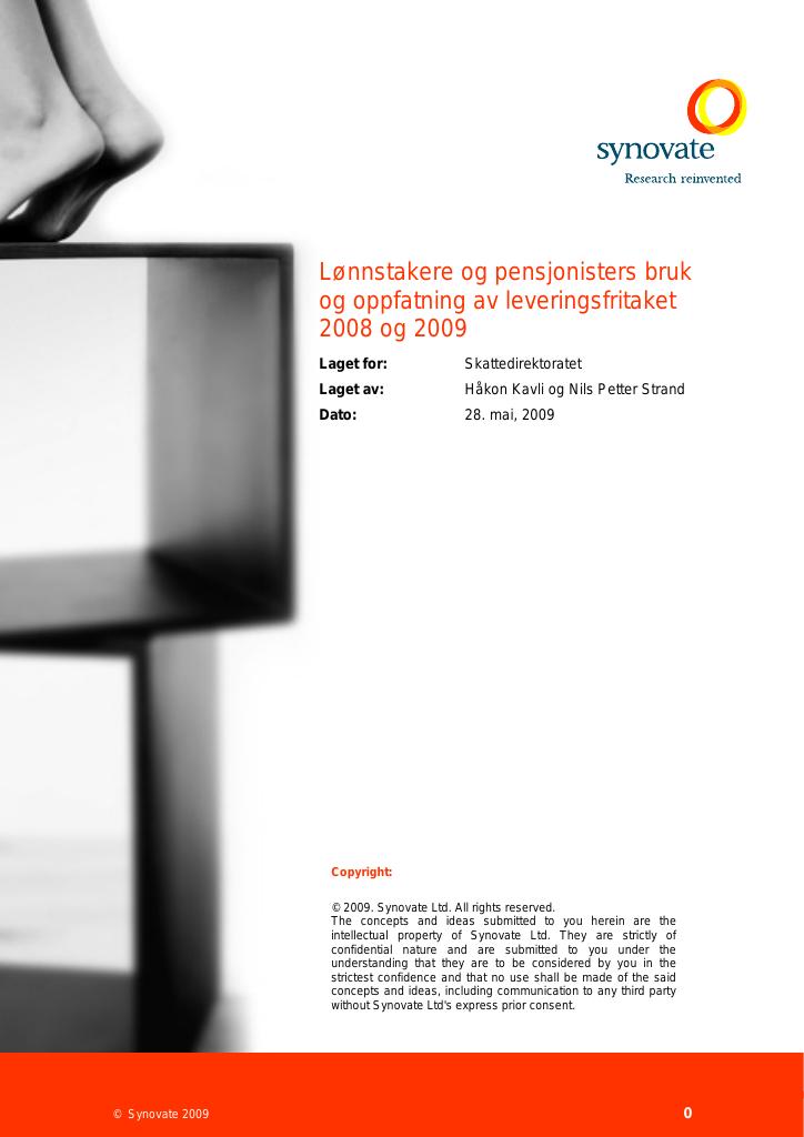 Forsiden av dokumentet Lønnstakere og pensjonisters bruk og oppfatning av leveringsfritaket 2008 og 2009 