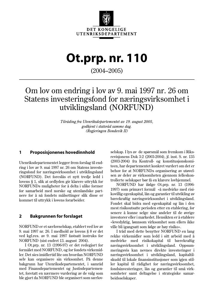 Forsiden av dokumentet Ot.prp. nr. 110 (2004-2005)