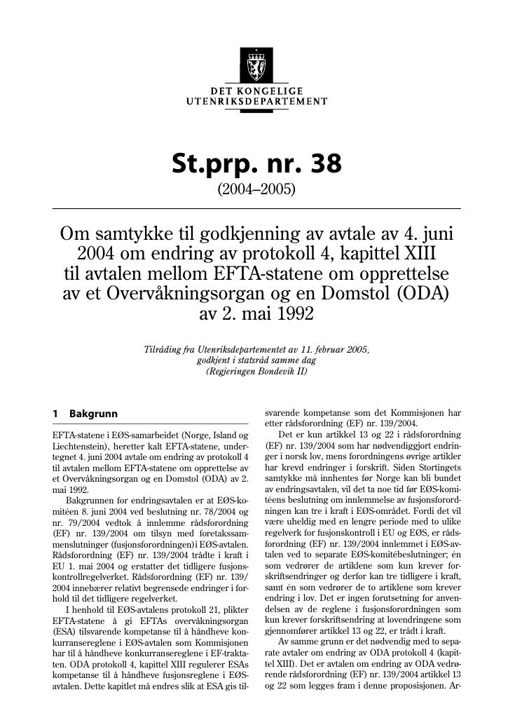Forsiden av dokumentet St.prp. nr. 38 (2004-2005)