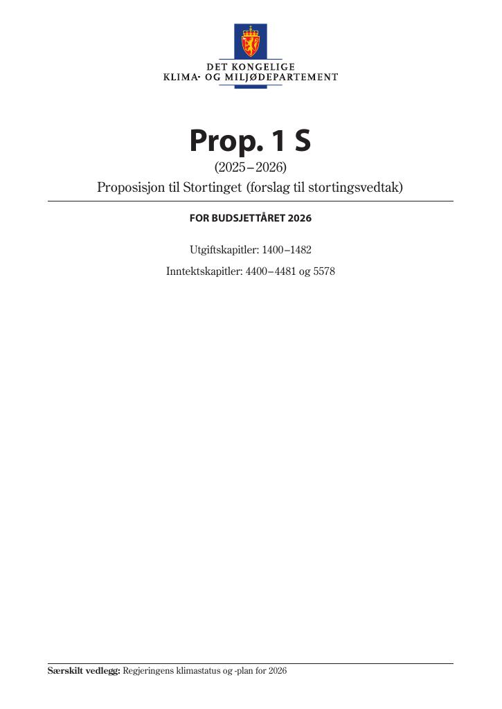Forsiden av dokumentet Prop. 1 S (2025–2026)